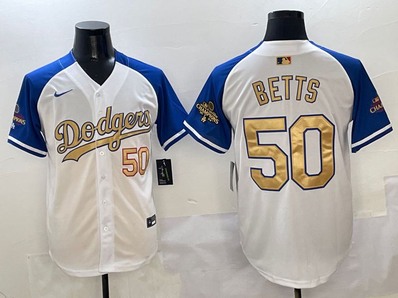 Men Los Angeles Dodgers #50 Betts White Blue Game Nike 2025 MLB Jersey style 6->los angeles dodgers->MLB Jersey